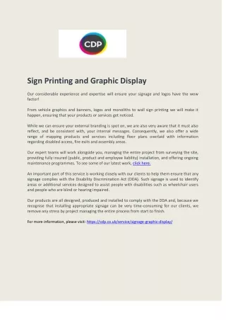 Sign Printing and Graphic Display Company - CDP Print Management Company