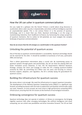 How the UK can usher in quantum commercialisation - CyberHive