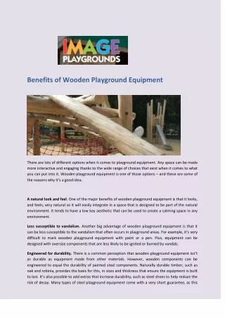 Benefits of wooden playground Equipment - Image Playgrounds