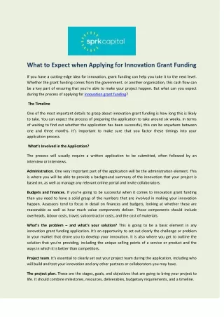What to Expect when Applying for Innovation Grant Funding - SPRK Capital