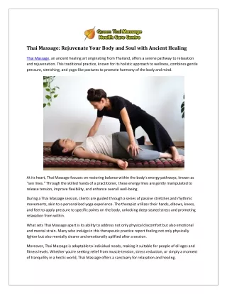 Thai Massage: Unwind and Recharge Your Body