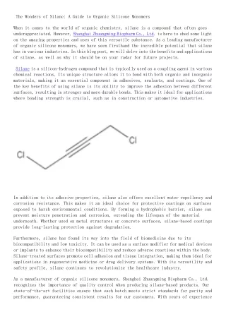 The Wonders of Silane A Guide to Organic Silicone Monomers