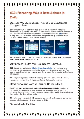 SIG: Pioneering MSc in Data Science in India