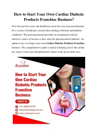 How to Start Your Own Cardiac Diabetic Products Franchise Business