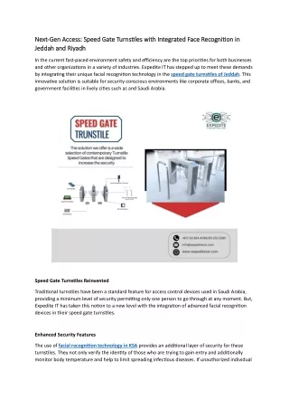 Speed Gate Turnstiles with Integrated Face Recognition in Jeddah