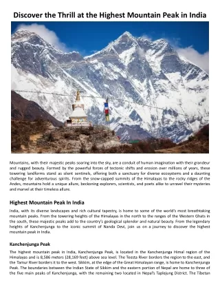 Discover the Thrill at the Highest Mountain Peak in India