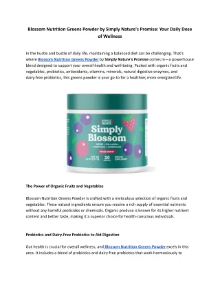 Blossom Nutrition Greens Powder by Simply Nature's Promise: Your Daily Dose of Wellness