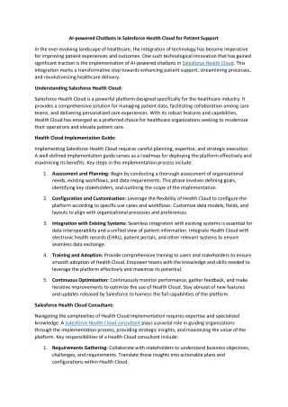AI-powered Chatbots in Salesforce Health Cloud for Patient Support