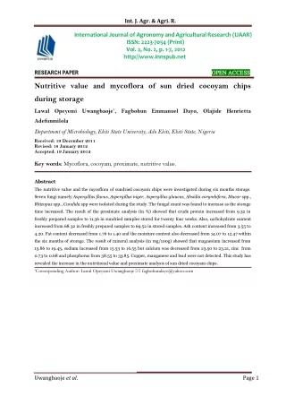 Nutritive value and mycoflora of sun dried cocoyam chips during storage