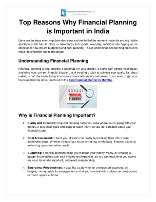 Top Reasons Why Financial Planning is Important in India