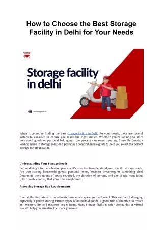 How to Choose the Best Storage Facility in Delhi for Your Needs