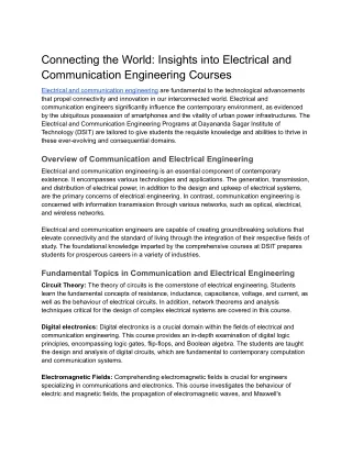 Insights into Electrical and Communication Engineering Courses