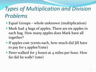 Types of Multiplication and Division Problems