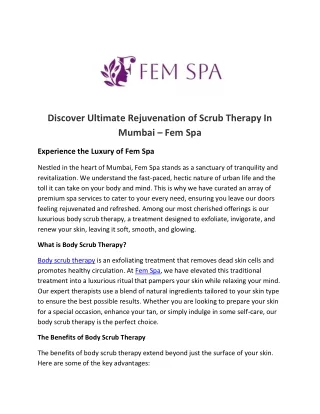 Discover Ultimate Rejuvenation of Scrub Therapy In Mumbai Fem spa