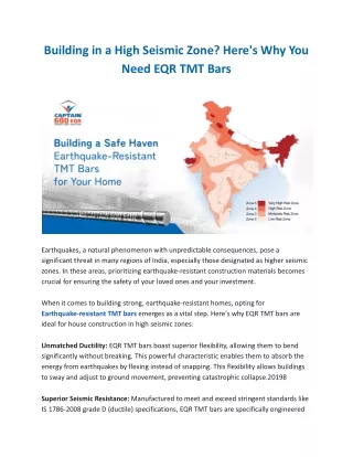 Building in a High Seismic Zone- Here's Why You Need EQR TMT Bars