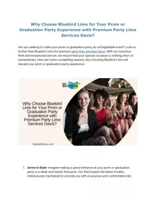 Why Choose Bluebird Limo for Your Prom or Graduation Party Experience with Premium Party Limo Services Davis