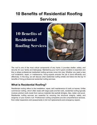 10 Benefits of Professional Residential Roofing Services