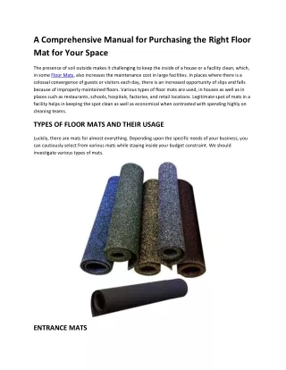 A Comprehensive Manual for Purchasing the Right Floor Mat for Your Space