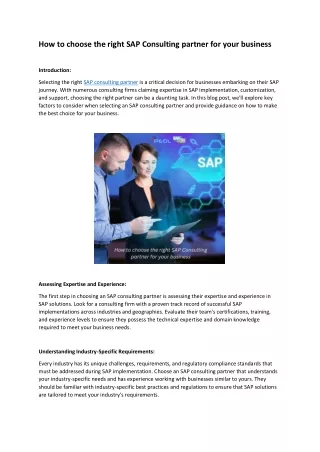 How to choose the right SAP Consulting partner for your business