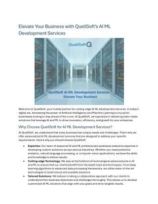 Elevate Your Business With QuellSoft’s AI ML Development Services