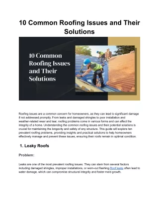 10 Common Roofing Issues and Their Solutions