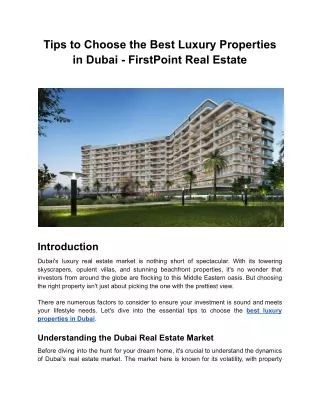Tips to Choose the Best Luxury Property in Dubai - FirstPoint Real Estate