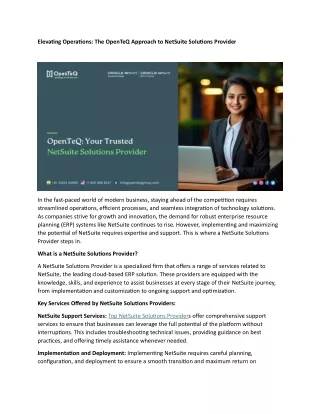 Elevating Operations The OpenTeQ Approach to NetSuite Solutions Provider