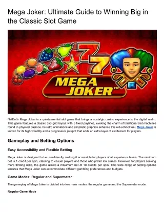 Mega Joker_ Ultimate Guide to Winning Big in the Classic Slot Game