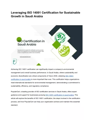 Leveraging ISO 14001 Certification for Sustainable Growth in Saudi Arabia