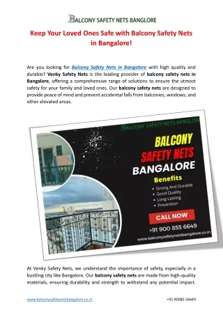 Keep Your Loved Ones Safe with Balcony Safety Nets in Bangalore!