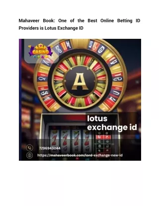 Mahaveer Book_ One of the Best Online Betting ID Providers is Lotus Exchange ID