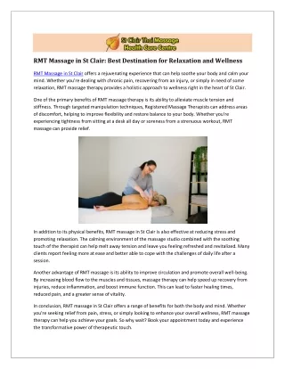 RMT Massage in St Clair: Get the best Relief and Relaxation