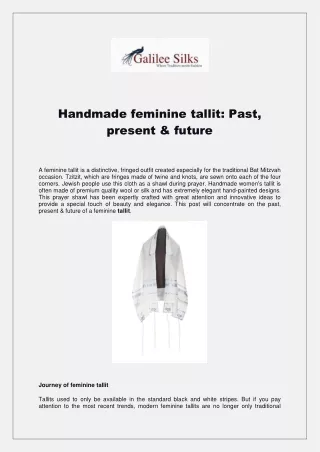 Handmade feminine tallit - Past, present & future