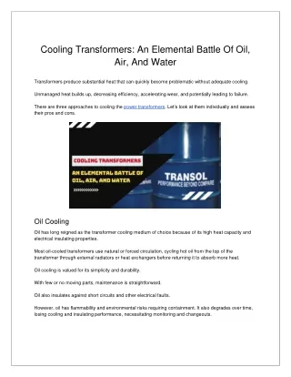 Cooling Transformers - An Elemental Battle Of Oil, Air, And Water