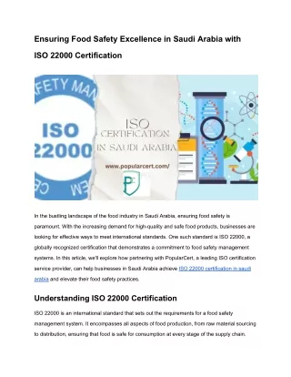 Ensuring Food Safety Excellence in Saudi Arabia with ISO 22000 Certification