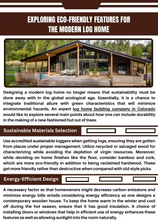 Eco-Friendly Features For The Modern Log Home