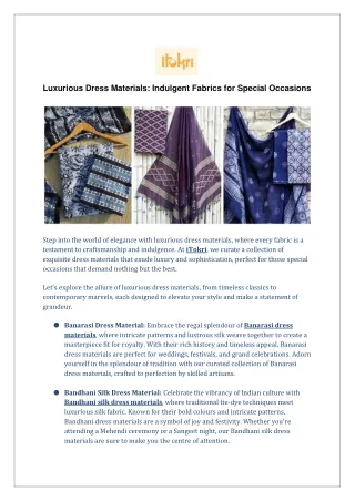 Luxurious Dress Materials: Indulgent Fabrics for Special Occasions