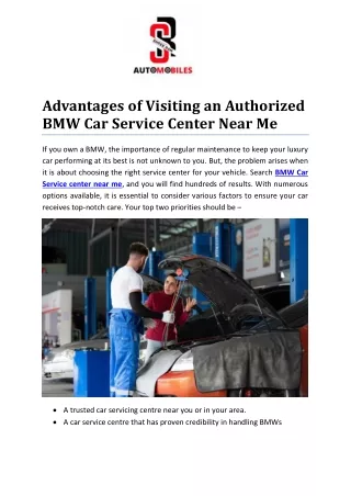 Advantages of Visiting an Authorized BMW Car Service Center Near Me