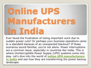 Online UPS Manufacturers in India Numaxups