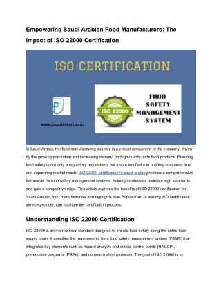 Empowering Saudi Arabian Food Manufacturers_ The Impact of ISO 22000 Certification