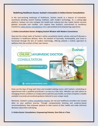 Redefining Healthcare Access Sushain's Innovation in Online Doctor Consultations