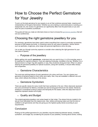 How to Choose the Perfect Gemstone for Your Jewelry