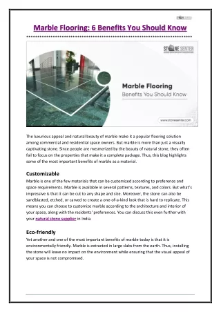Marble Flooring - 6 Benefits You Should Know