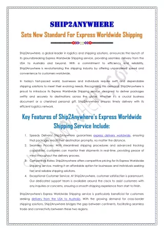 New Standard For Express Worldwide Shipping