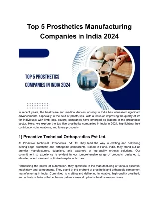 Top 5 Prosthetics Companies in India 2024