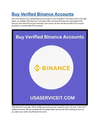 Buy 100% Verified Binance Accounts - USA, UK Accounts in year