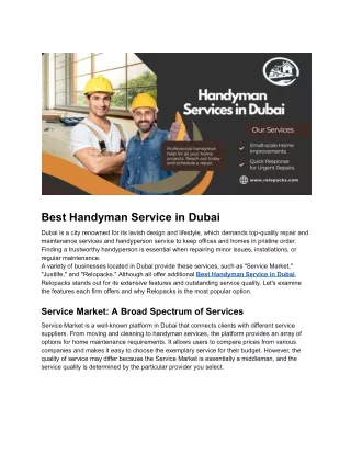 Best Handyman Service in Dubai