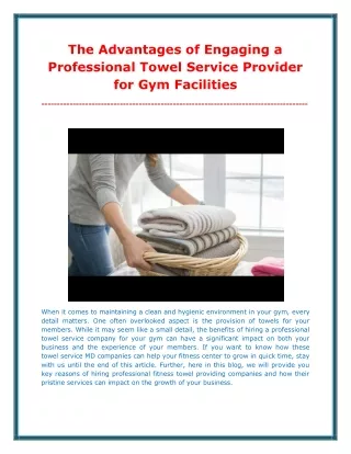 The Advantages of Engaging a Professional Towel Service Provider for Gym Facilities