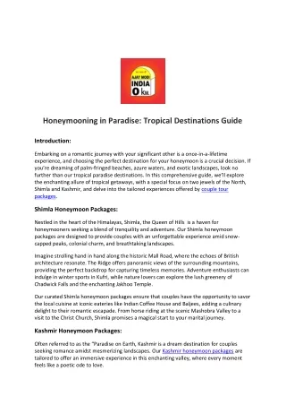 Honeymoon Tour Packages in Paradise Tropical Destinations Guide
