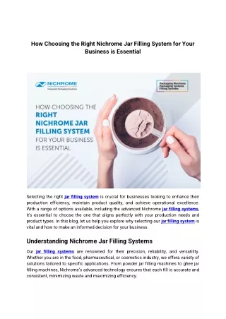 How Choosing the Right Nichrome Jar Filling System for Your Business is Essential